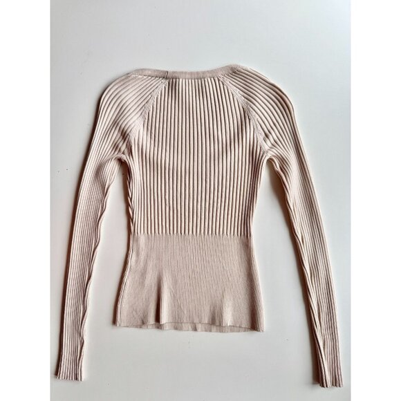 JONATHAN SIMKHAI Jayline Beige Ribbed Knit Deep Scoop Neck Sweater, Size XS - Picture 8 of 11